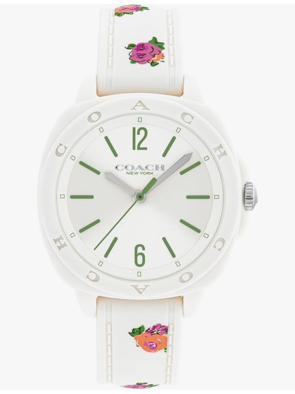 Unique Luxury Coach White Silicone Watch with Green Dial Accents